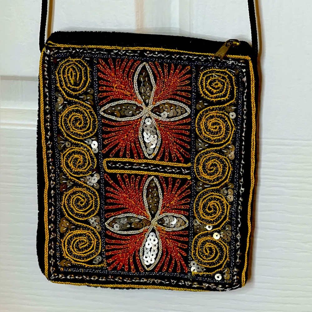 Burmese Handmade handcrafted embroidered sling bag with zipper